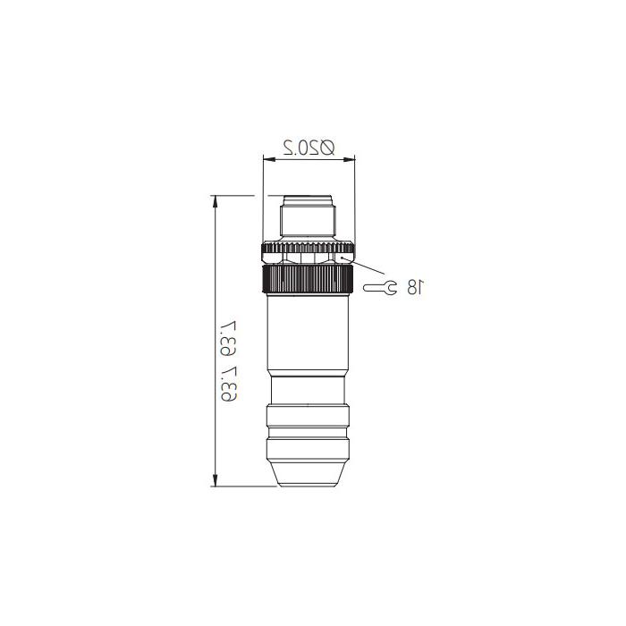 M12 5Pin, B-coded, male straight, screw connection, metal shield, 0CF001